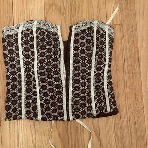 Brown and white corset with sequin and lace up in back